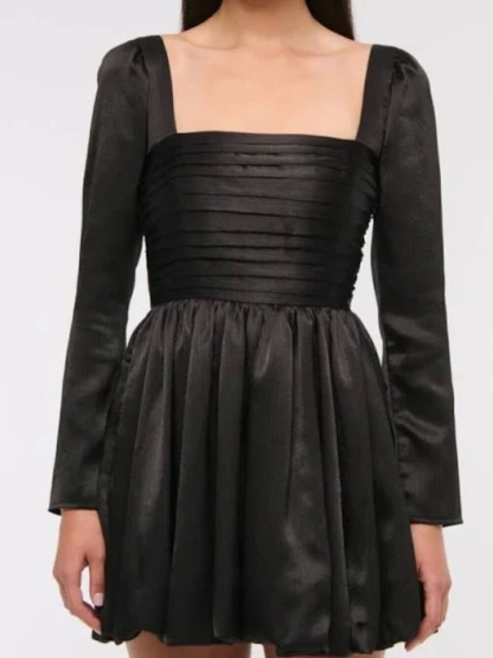 Abercrombie & Fitch Emerson Black Long-Sleeve Drop-Waist Satin Mini Dress SmallP